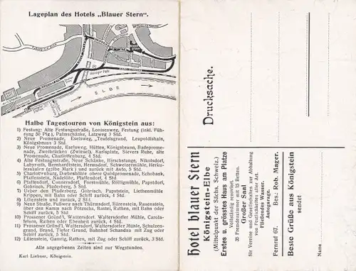 Landkarten Klapp Ak Königstein an der Elbe Sächsische Schweiz, Hotel Blauer Stern, Robert Mager