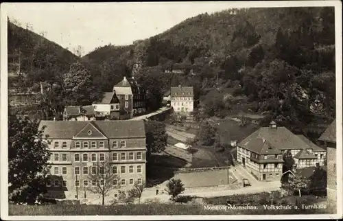 Ak Monschau Montjoie in der Eifel, Ortsansicht, Volkschule, Turnhalle