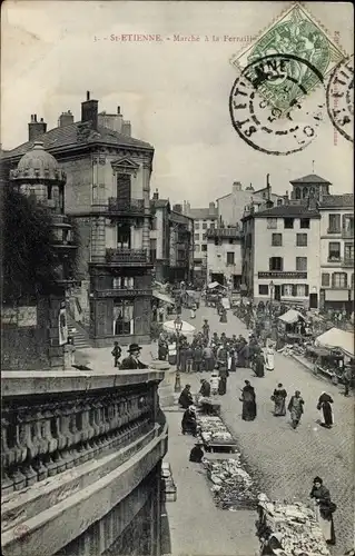 Ak Saint Étienne Loire, Marché, Marktplatz, Marktstände