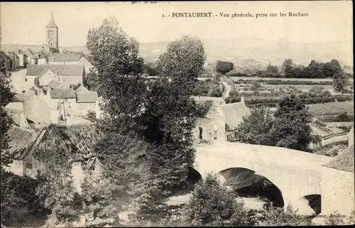 Ak Pontaubert Yonne, Vue generale, prise sur les Rochers