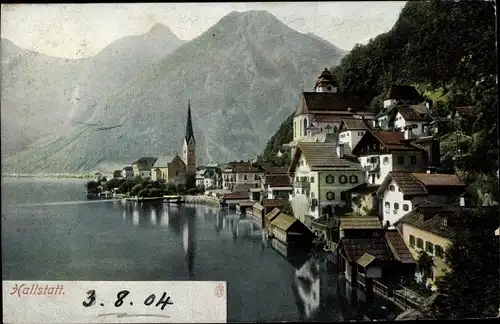 Ak Hallstatt in Oberösterreich, Blick auf den Ort, Kirche, Berge