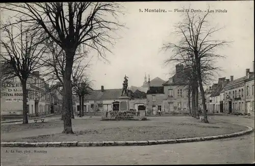 Ak Montoire Loir et Cher, Place St. Denis, Hotels, Monument