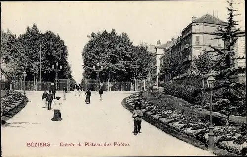 Ak Béziers Hérault, Entrée du Plateau des Poetes