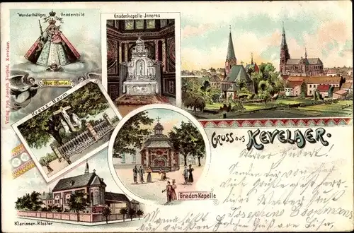 Litho  Kevelaer am Niederrhein, Gnadenbild Ave Maria, Gnadenkapelle, Panorama, Klarissen Kloster