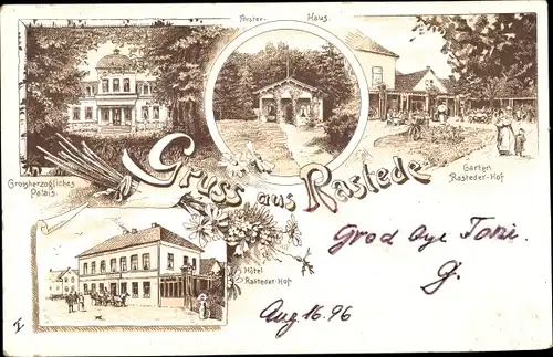 Litho Rastede in Niedersachsen, Försterhaus, Hotel Rasteder Hof, Großherzogliches Palais