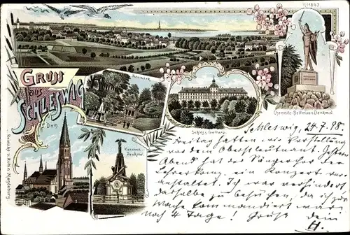 Litho Schleswig an der Schlei, Dom, Chemnitz Bellmann Denkmal, Schloss, Neuwerk