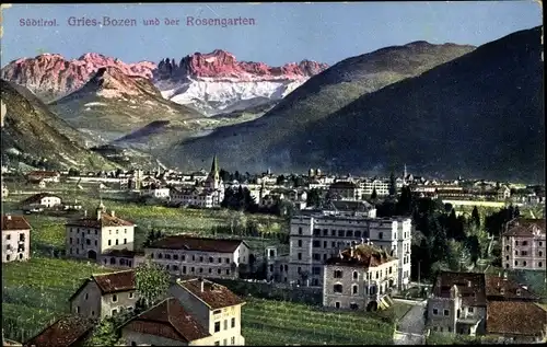 Ak Gries Bozen Südtirol, Totalansicht, Rosengarten