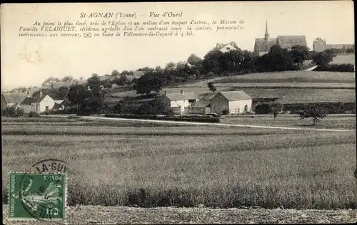 Ak Saint Agnan Yonne, Vue d'Ouest, Eglise, Maison de Famille Velaiguet