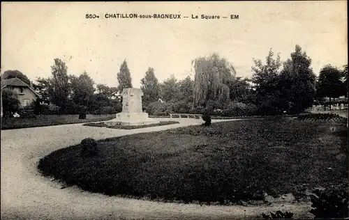 Ak Chatillon sous Bagneux Hauts de Seine, Le Square, Denkmal