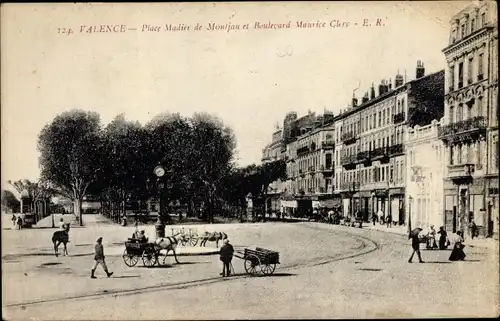 Ak Valence Drôme, Place Madier de Montjau, Boulevard Maurice Clerc