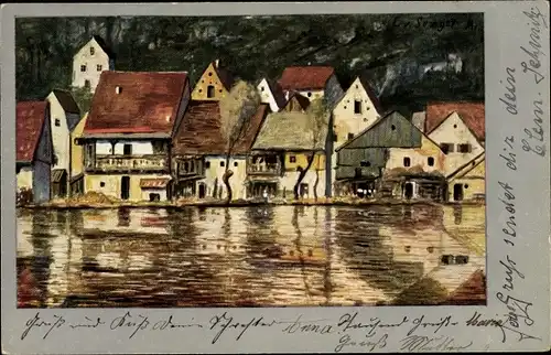 Künstler Ak Senger, C. v., Karthaus Konz an der Mosel, Uferpartie