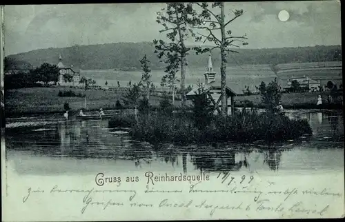 Mondschein Ak Reinhardsquelle Bad Wildungen in Nordhessen, Blick auf den Ort