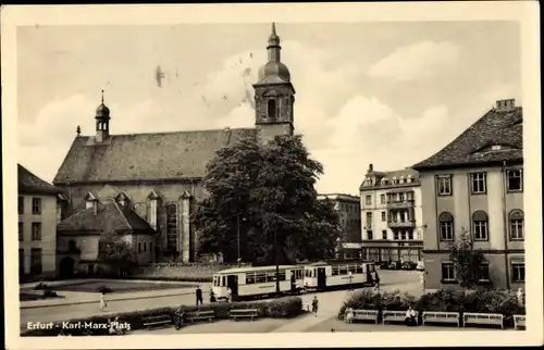 Ak Erfurt in Thüringen, Karl Marx Platz, Straßenbahn, Kirche