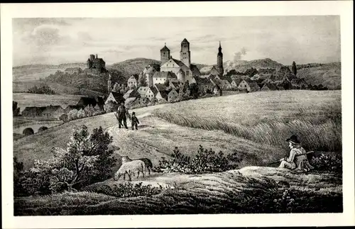Künstler Ak Oelsnitz Vogtland, Ort um 1835