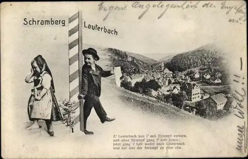 Ak Schramberg Baden Württemberg, Panorama, Gedicht, Kinder, Trachten