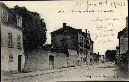 Ak Joigny Yonne, Faubourg Saint Florentin, la Manutention