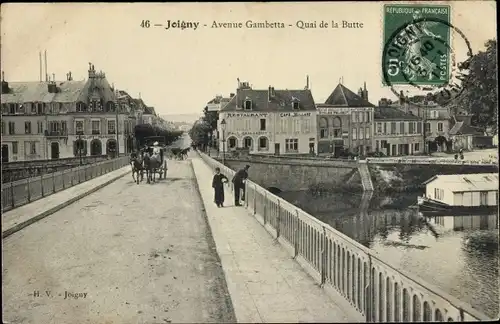 Ak Joigny Yonne, Avenue Gambetta, Quai de la Butte