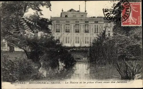 Ak Boulogne sous Seine Hauts de Seine, La Mairie et la pièce d'eau