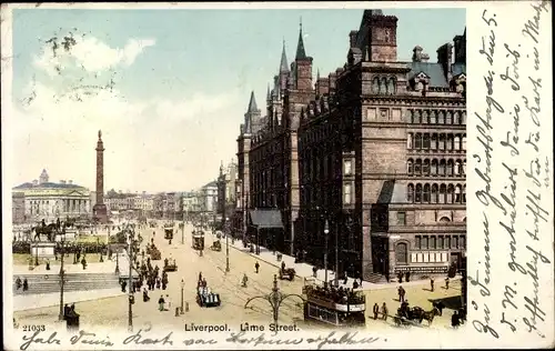 Ak Liverpool North West England, Lime Street, tramway