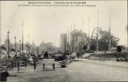 Ak Bruxelles Brüssel, Exposition 1910, Incendie, Grande Terrasse, Palais de Belgique