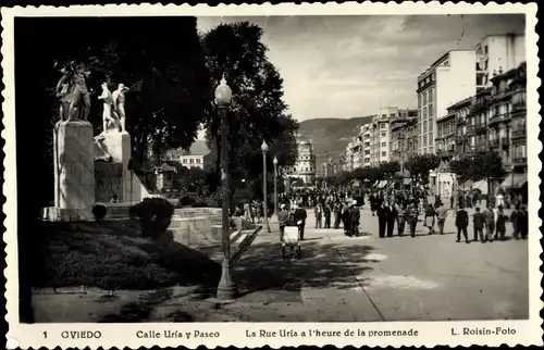 Ak Oviedo Asturias Spanien, Calle Uría y Paseo