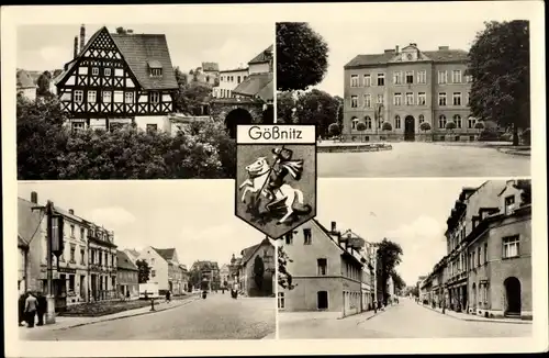 Wappen Ak Gößnitz in Thüringen, Straßenpartie, Fachwerkhaus