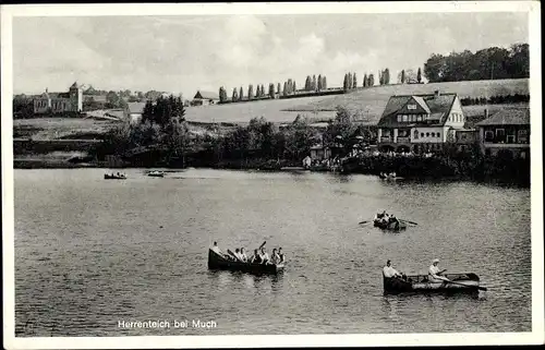 Ak Much in Nordrhein Westfalen, Bootpartie auf dem Herrenteich, Gasthof Herrenteich