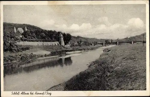 Ak Hennef Sieg, Schloss Allner vom Fluss aus gesehen