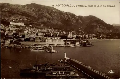 Ak Monte Carlo Monaco, Hafenpartie, Entree du Port et le Tir aux Pigeons