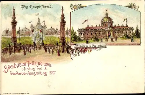 Litho Leipzig in Sachsen, Sächsisch Thüringische Industrie und Gewerbeausstellung 1897, Papierhalle