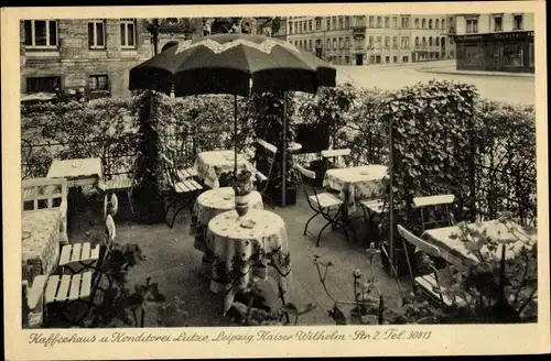 Ak Leipzig in Sachsen, Kaffeehaus u. Konditorei Lutze, Kaiser Wilhelm Str. 2