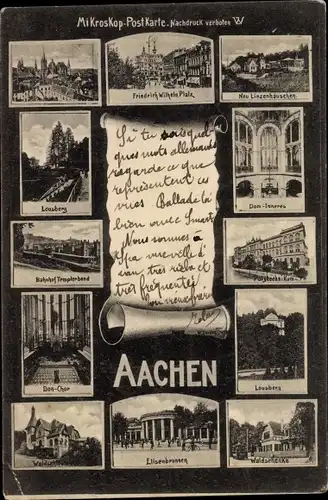 Ak Aachen in Nordrhein Westfalen, Teilansichten, Lousberg, Dom, Elisenbrunnen, Friedr. Wilhelm Platz