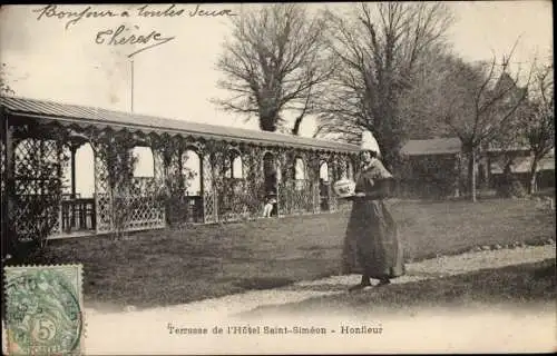 Ak Honfleur Calvados, Terrasse de l'Hotel Saint Simeon