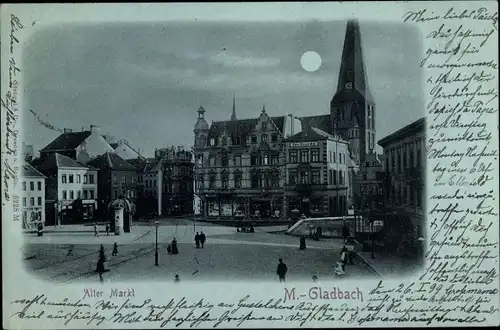 Mondschein Litho Mönchengladbach Nordrhein Westfalen, Alter Markt