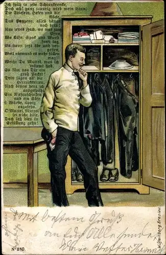 Ak Deutscher Soldat vor leerem Schrank bittet um Liebesgaben