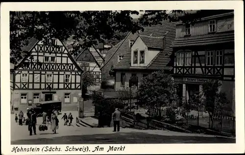 Ak Hohnstein in der Sächsischen Schweiz, Markt, Bäckerei, Fachwerk