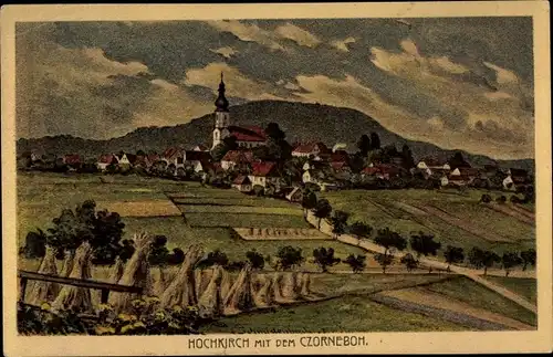 Künstler Ak Schneidenbach, Hochkirch in der Oberlausitz, Gesamtansicht mit dem Czorneboh