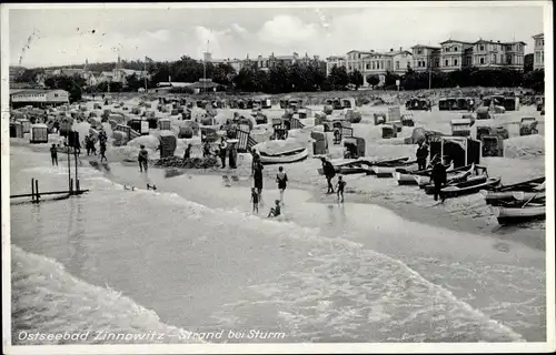 Ak Ostseebad Zinnowitz auf Usedom, Strand bei Sturm