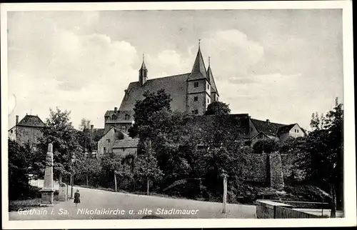 Ak Geithain in Sachsen, Nikolaikirche und alte Stadtmauer