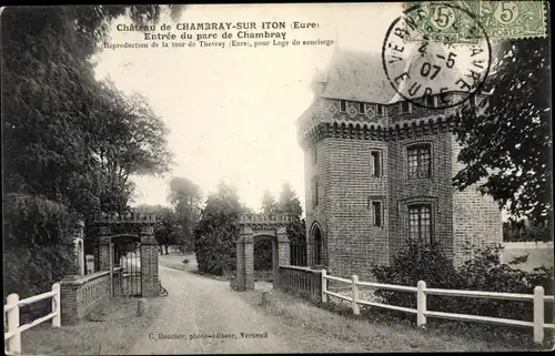 Ak Chambray sur Iton Eure, Chateau, Entrée du Parc