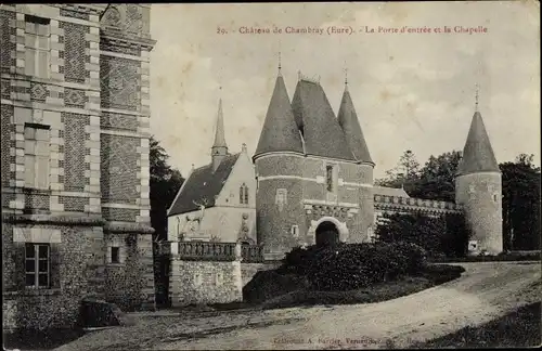 Ak Chambray Eure, Chateau, Porte d'entrée, La Chapelle