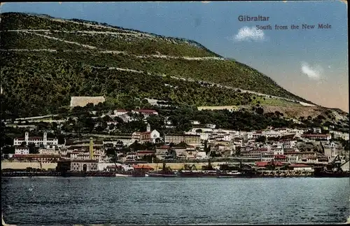 Ak Gibraltar, South from the New Mole, Stadtansicht