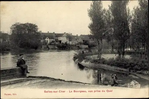 Ak Selles sur Cher Loir et Cher, Le Bourgeau, vue prise du Quai