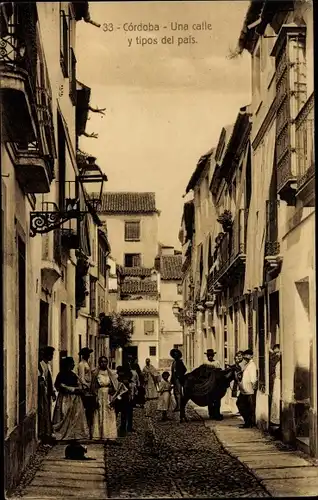 Ak Córdoba Andalusien Spanien, Una calle y tipos del país