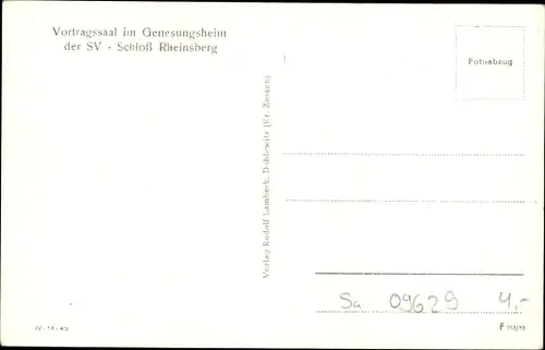 Ak Rheinsberg in Brandenburg, Vortragssaal im Genesungsheim, Schloss Rheinsberg