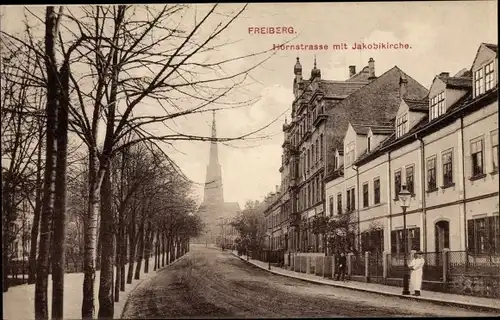 Ak Freiberg in Sachsen, Ortsansicht, Hornstraße mit Jakobikirche