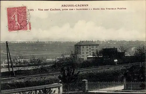 Ak Arcueil Cachan Val de Marne, Vue sur Cachan, prise des Lumieres, Ecole des Travaux Publics