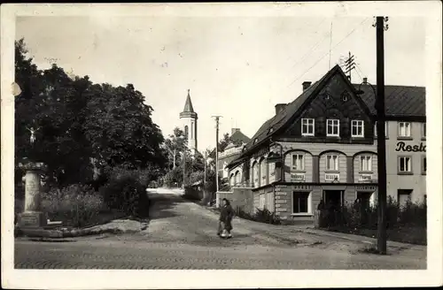 Ak Varnsdorf Warnsdorf Region Aussig, Straßenpartie, Restaurant, Weinhandlung