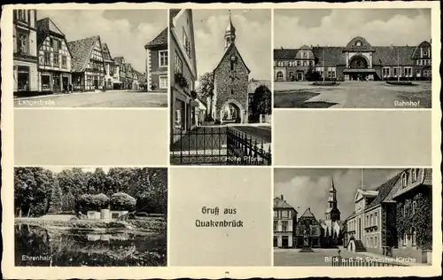 Ak Quakenbrück in Niedersachsen, Lange Straße, Hohe Pforte, Bahnhof, Ehrenstein, Sylvesterkirche