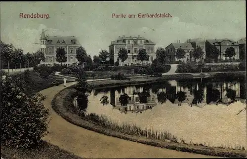 Ak Rendsburg in Schleswig Holstein, Gerhardsteich, Villen